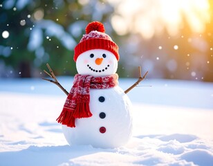 Fototapeta premium Snowman in snowy landscape