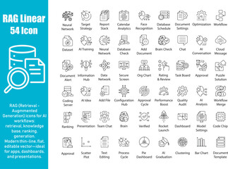 AI RAG Icons: Linear Vector Set for Retrieval Augmented Generation