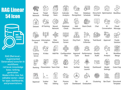 AI RAG Icons: Linear Vector Set for Retrieval Augmented Generation