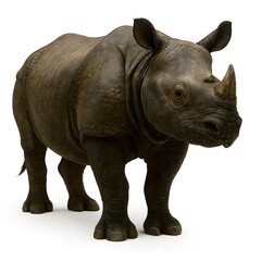 Obraz premium Majestic Javanese rhinoceros standing alone, a powerful symbol of wildlife conservation and endangered species, isolated on a white background
