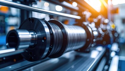 Fototapeta premium Metal processing machine detail with factory production, and industrial.