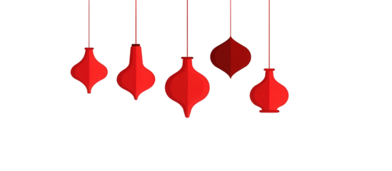 Red Geometric Ornaments Hanging Against Black Background