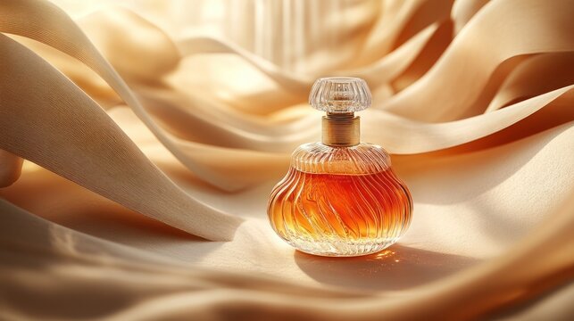 Luxury perfume bottle on fabric