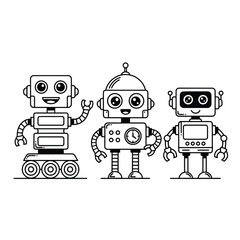 Vector illustration of three cartoon robots standing together
