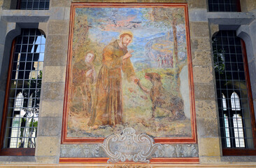 Fresko  unter Arkaden;    im Kreuzgang der Basilika  Santa Chiara,  Neapel,  Italien