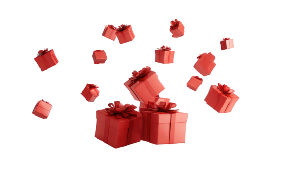Red Gift Boxes Floating on Black Background