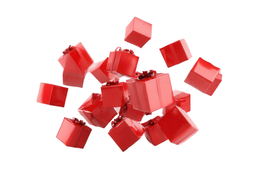 Red Gift Boxes Floating on Black Background