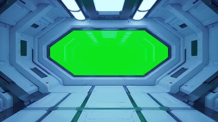 Futuristic Spaceship Corridor with Green Screen Window - Powered by Adobe