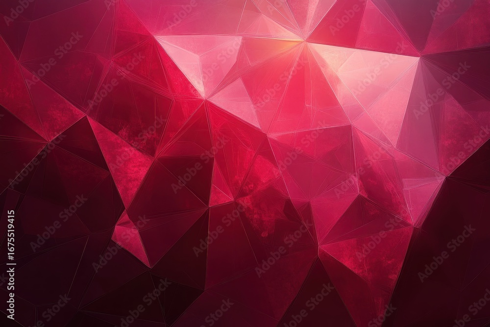 Poster abstract geometric pattern with layered triangular shapes in various shades of red and pink with sub