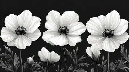 Grayscale anemone illustration