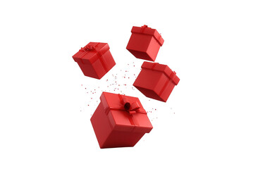 Red Gift Boxes Floating with Confetti on Black Background