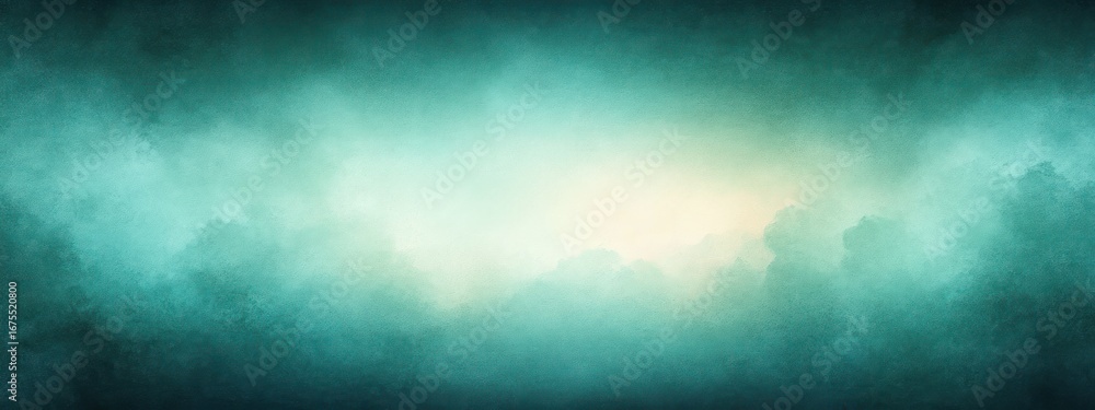 Poster soft gradient background of teal and cream hues creating an abstract misty atmosphere with textured 