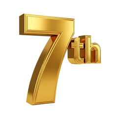 Golden Seventh Anniversary Numeral isolated on a transparent background celebration