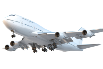 White Passenger Jet Airplane in Flight Against Transparent Background