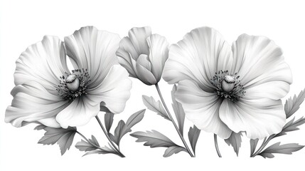 Grayscale poppy flowers illustration