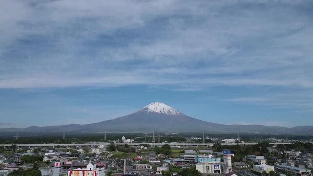 aerial view of Mount Fuji and the city of Gotemba
