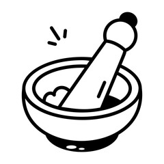 A hand drawn style icon showing mortar pestle

