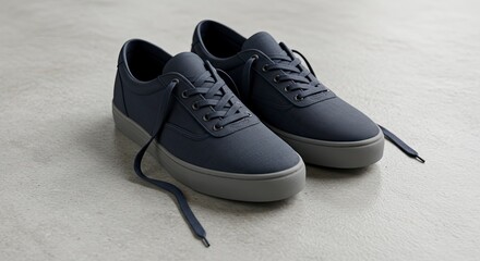 Minimalist Slate Gray Canvas Sneakers: Studio Shot on Textured Concrete