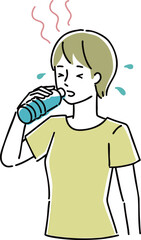 水を飲む女性のイラスト