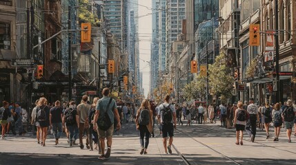 Fototapeta premium City street scene with crowded people