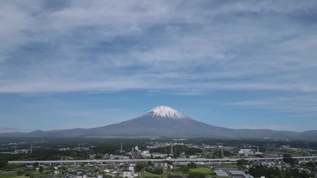 aerial view of Mount Fuji and the city of Gotemba