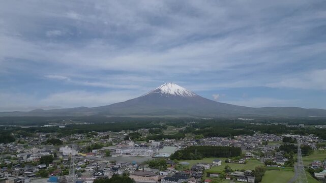 aerial view of Mount Fuji and the city of Gotemba