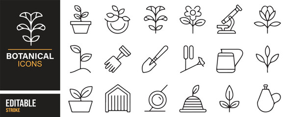 Plant growth vector icons – seeds, sprouts, flowers, ecology outline pack