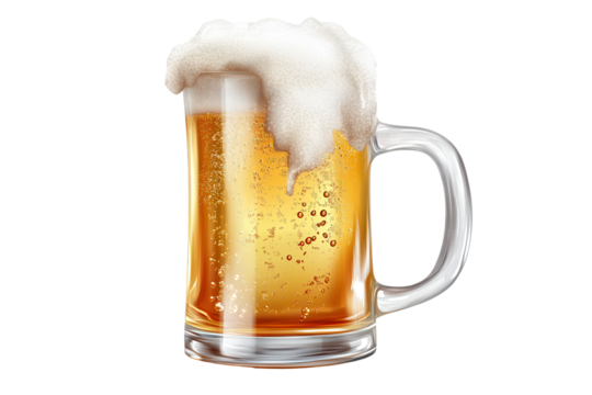 Refreshing glass of cold beer with foam on a transparent background perfect for casual gatherings and summer celebrations