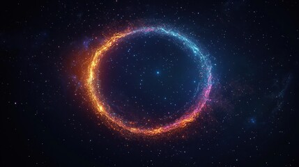 Obraz premium Bright glowing circular nebula with fiery orange and cool blue colors surrounded by stars in deep space