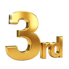 Golden Third Place Emblem isolated on a transparent background number award