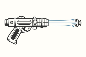 Futuristic Weapon Vector, Bold Outline Design on White Background, Cool Gun Design
