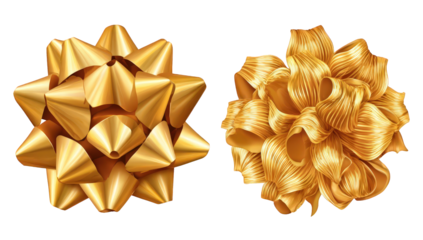 Two Gold Gift Bows on Transparent Background