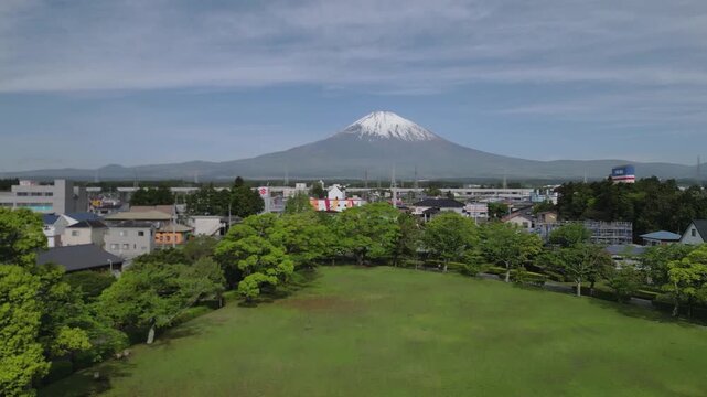 aerial view of Mount Fuji and the city of Gotemba