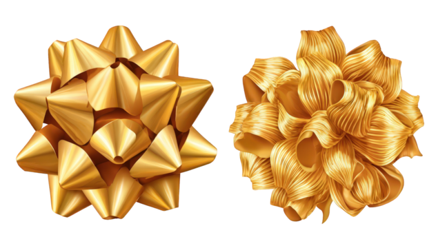 Two Gold Gift Bows on Transparent Background