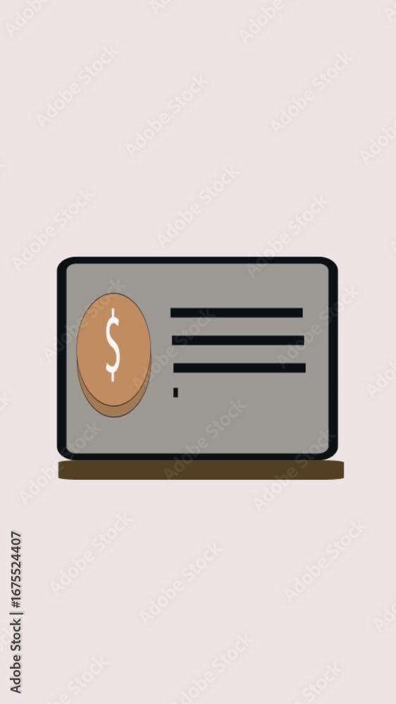 Aufkleber dollar check animation on digital laptop display vertical video. animated illustration of a digital 