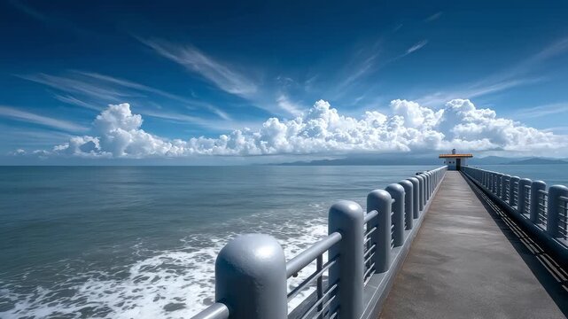 Calm Sea Extends Pier to the Distance