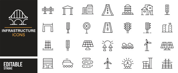Infrastructure design icons – architecture, municipal planning, urban engineering