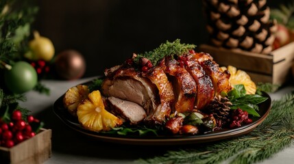 Festive noche buena feast with traditional lechon for christmas celebration