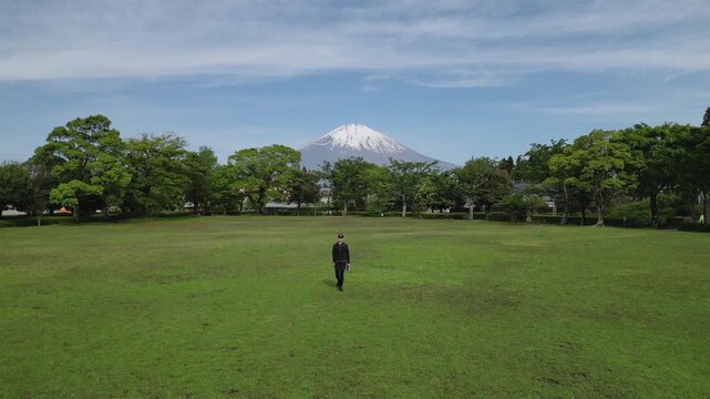 aerial view of Mount Fuji and the city of Gotemba