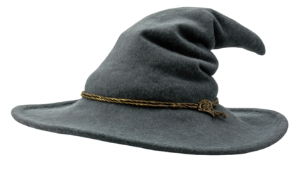 Gray Pointed Wizard Hat with Gold Cord