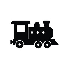 Simple black silhouette of a classic steam locomotive toy train on a white background