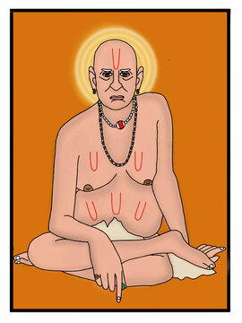 hand drawn digital art of saint swami samarth