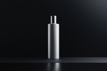 Elegant skincare hair mousse can design on minimalist black background