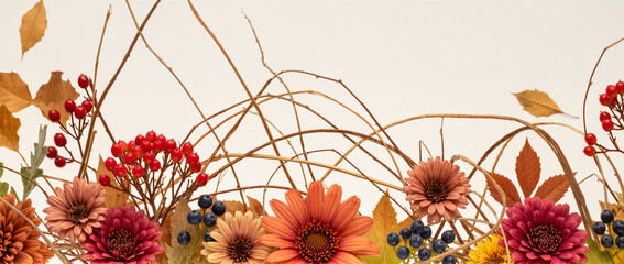 Naklejka premium Colorful floral arrangement enhances autumn decor warmth