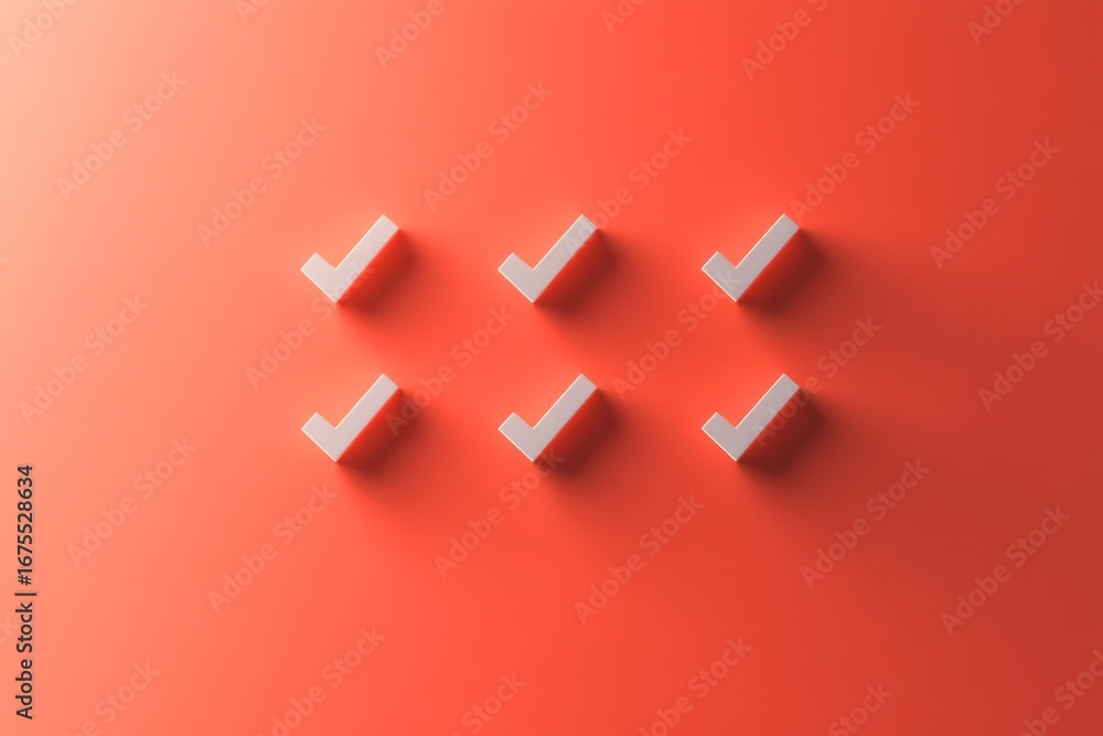 Poster minimalistic geometric task list design with checkmarks on orange background for digital projects