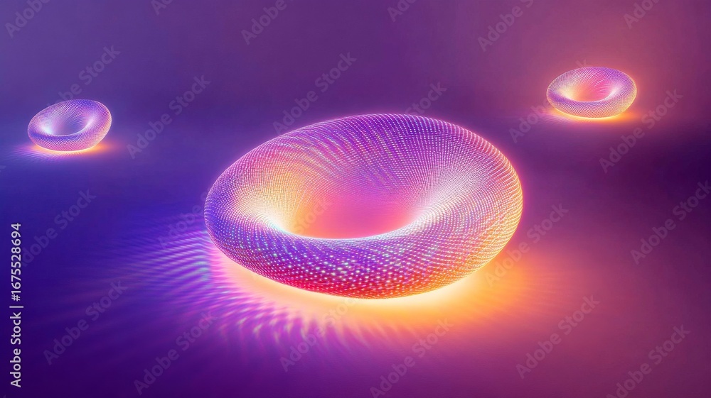 Poster neon yellow led light swirl with three magic circles in dynamic motion