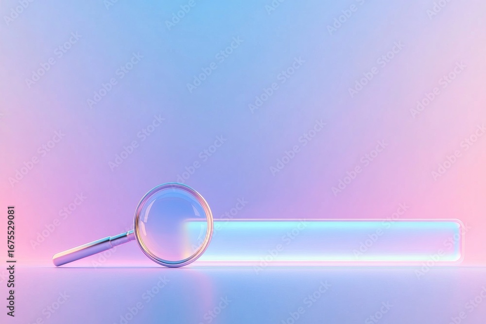Poster flat ui design concept featuring vibrant search bar and magnifying glass for modern web interface