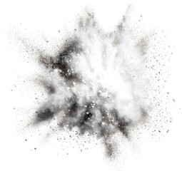 Gray-white powder explosion on white background