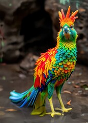 Fototapeta premium Vibrant colorful bird with unique feathers in a natural setting, showcasing stunning details and artistic flair - AI Generated Digital Art