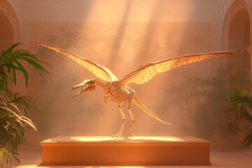 Stunning dinosaur fossil display in sunlit museum exhibit for educational design